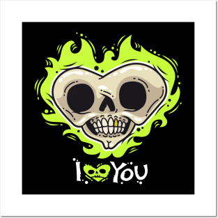 Skull Heart in Flames I Love You Valentines Day Gift Posters and Art